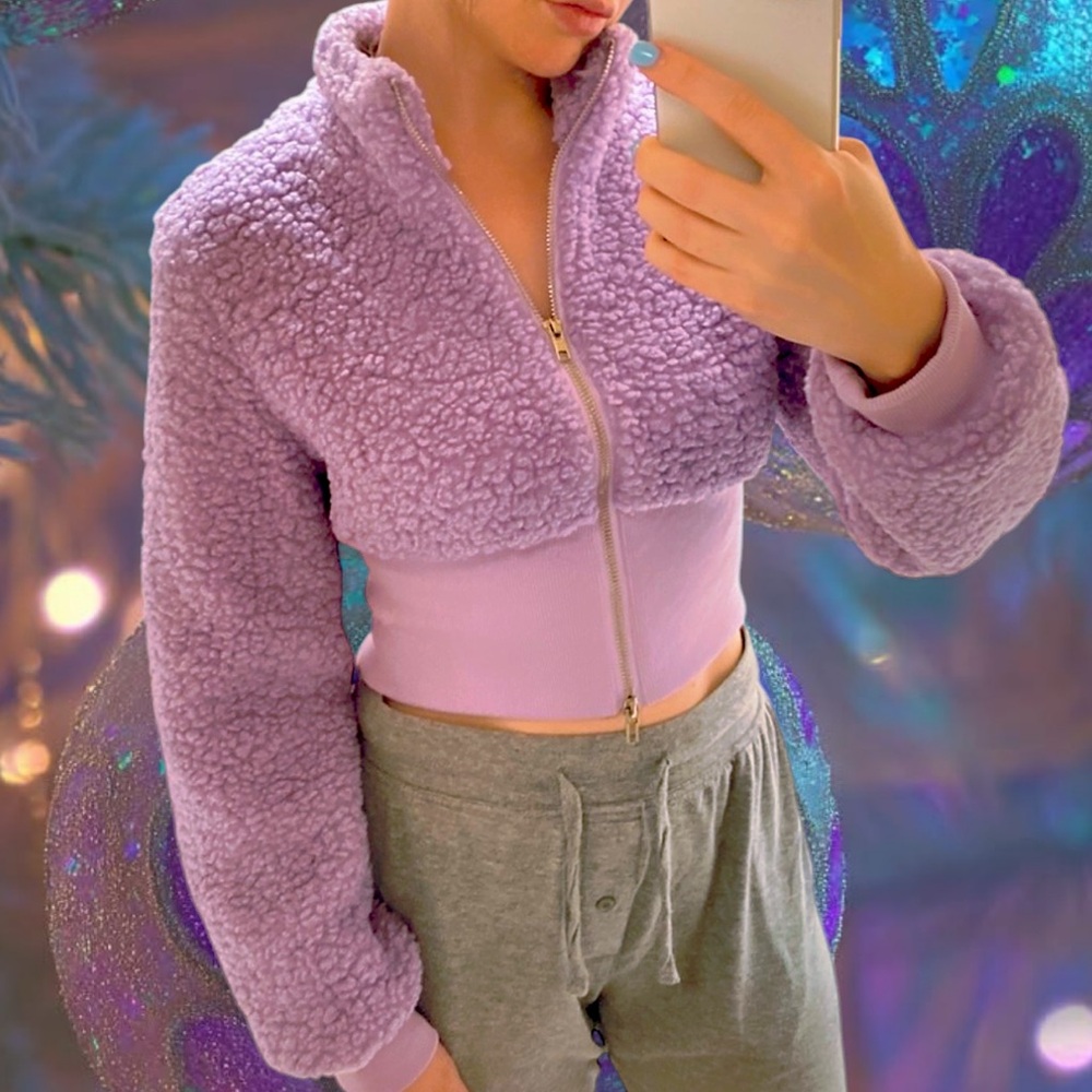 Shein • Cropped Lavender Sherpa Jacket